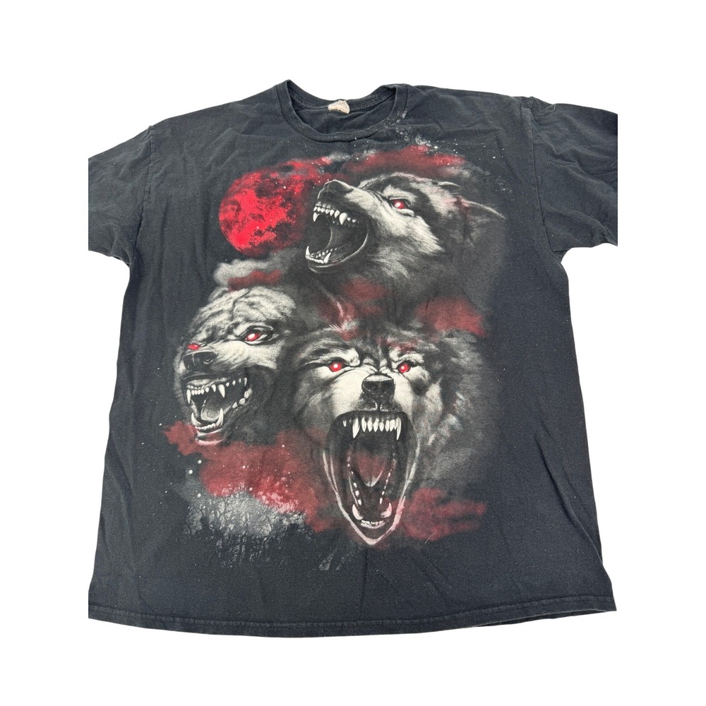 Vintage Wolf Head T Shirt XL Gildan Heavy Cotton Wolf Moon Graphic Tee